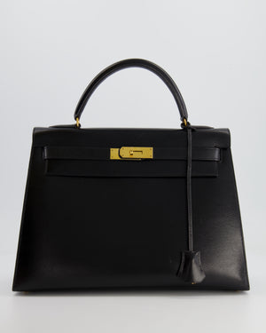 Hermès Vintage Black Kelly Replica Jewelry
 32cm Bag in Calfskin Box Leather with Gold Hardware