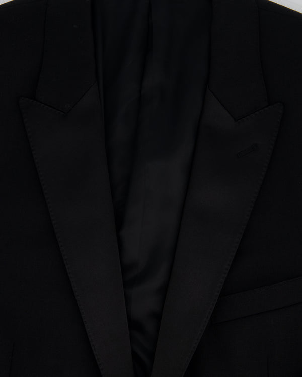 Celine Black Menswear Tuxedo Suit Single Button Blazer with Silk Lappel Detail FR 54 (UK 44)