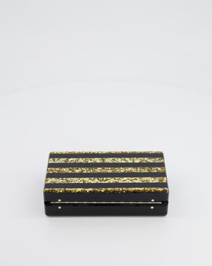 Edie Parker Black and Gold Striped Embellished Clutch Bag RRP £600