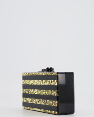 Edie Parker Black and Gold Striped Embellished Clutch Bag RRP £600