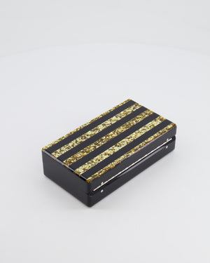 Edie Parker Black and Gold Striped Embellished Clutch Bag RRP £600