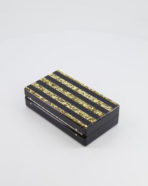 Edie Parker Black and Gold Striped Embellished Clutch Bag RRP £600