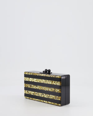 Edie Parker Black and Gold Striped Embellished Clutch Bag RRP £600