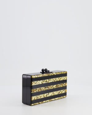 Edie Parker Black and Gold Striped Embellished Clutch Bag RRP £600