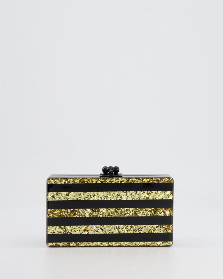 Edie Parker Black and Gold Striped Embellished Clutch Bag RRP £600