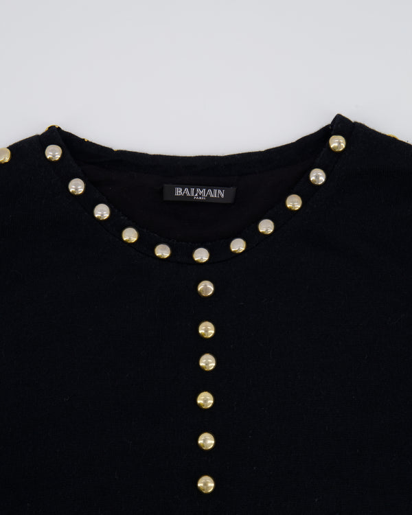 Balmain Black Long-Sleeve Jumper with Gold Studs Details Size FR 40 (UK 12)