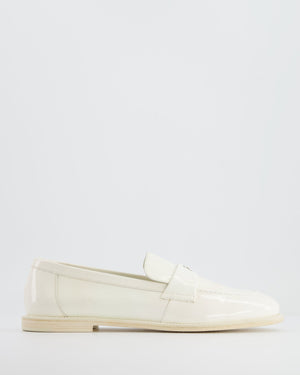 Chanel White Patent Leather Loafers with CC Logo Detail Size EU 38.5