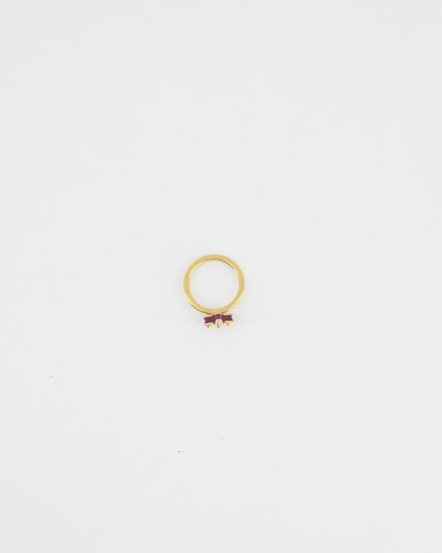 Louis Vuitton Gold Monogram Ring with Burgundy Enamel Detail Size L