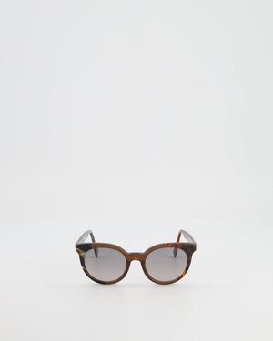 Fendi Brown Tortoiseshell and Wood-effect Round Sunglasses