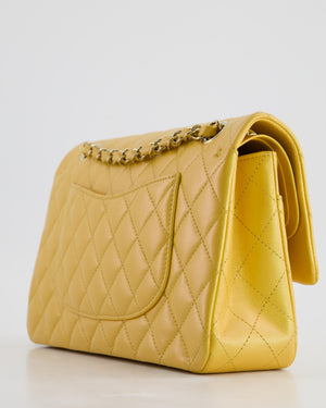 *HOT* Chanel Iridescent Mustard Yellow Medium Double Flap Bag in Lambskin Leather with Champagne Gold Hardware