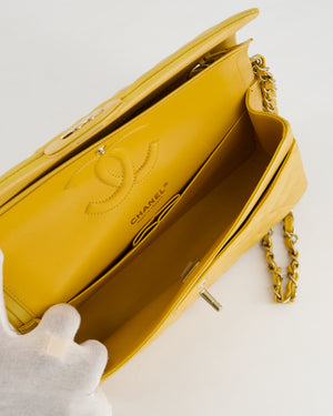 *HOT* Chanel Iridescent Mustard Yellow Medium Double Flap Bag in Lambskin Leather with Champagne Gold Hardware