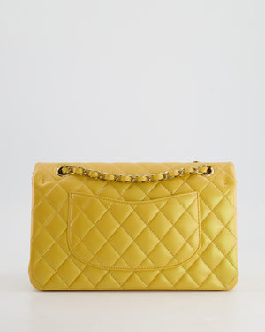 *HOT* Chanel Iridescent Mustard Yellow Medium Double Flap Bag in Lambskin Leather with Champagne Gold Hardware