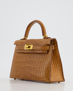 *SUPER RARE* Hermès Mini Kelly II 20cm Bag in Gold Alligator Mississippiensis Leather with Gold Hardware