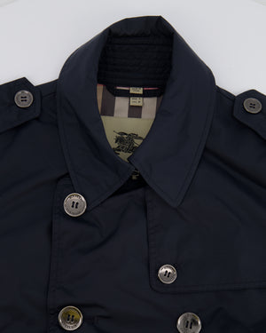 Burberry Navy Classic Trench Coat with Belt and Button Details Size UK 8