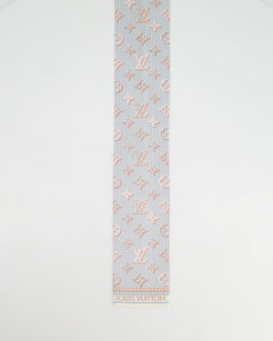 Louis Vuitton Grey 
Coral Pink Silk Twilly with Monogram Detail