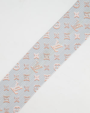 Louis Vuitton Grey 
Coral Pink Silk Twilly with Monogram Detail