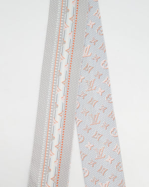 Louis Vuitton Grey 
Coral Pink Silk Twilly with Monogram Detail