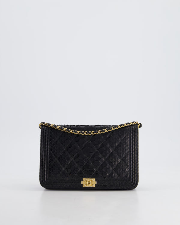 Chanel Black Python Boy Wallet on Chain Bag with Antique Gold Hardware