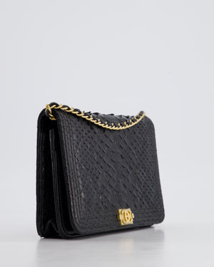 Chanel Black Python Boy Wallet on Chain Bag with Antique Gold Hardware