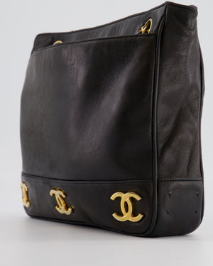 Chanel Vintage Black Small Tote Bag in Lambskin Leather with Gold CC Logos