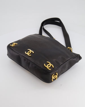 Chanel Vintage Black Small Tote Bag in Lambskin Leather with Gold CC Logos