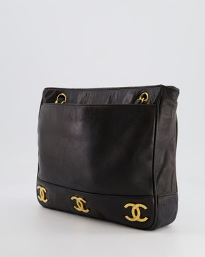 Chanel Vintage Black Small Tote Bag in Lambskin Leather with Gold CC Logos