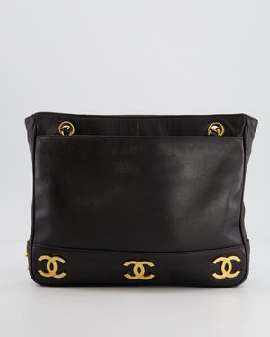 Chanel Vintage Black Small Tote Bag in Lambskin Leather with Gold CC Logos