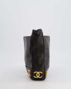 Chanel Vintage Black Small Tote Bag in Lambskin Leather with Gold CC Logos