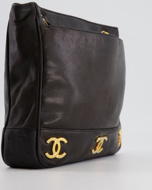 Chanel Vintage Black Small Tote Bag in Lambskin Leather with Gold CC Logos