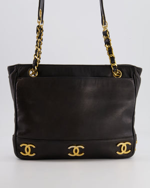 Chanel Vintage Black Small Tote Bag in Lambskin Leather with Gold CC Logos