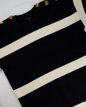 Louis Vuitton Black, White Stripe Knitted Jumper with Gold Anchor Button Detail Size XS (UK 6)