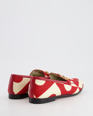 Gucci Red and Cream Gucci Garden Jordaan Abstract Loafers with with Gold Horsebit Detail Size EU 36