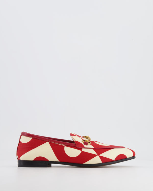 Gucci Red and Cream Gucci Garden Jordaan Abstract Loafers with with Gold Horsebit Detail Size EU 36