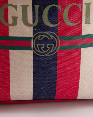 Gucci Red, Navy and White Sylvie Baiadera Striped Leather and Canvas Tote Bag with Logo Detail