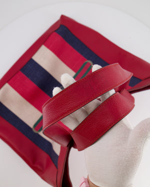 Gucci Red, Navy and White Sylvie Baiadera Striped Leather and Canvas Tote Bag with Logo Detail