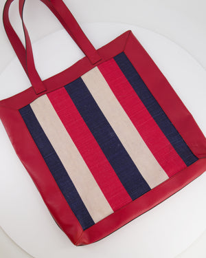 Gucci Red, Navy and White Sylvie Baiadera Striped Leather and Canvas Tote Bag with Logo Detail