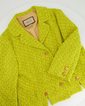 Gucci Yellow Tweed Long-Sleeve Jacket and Mini Skirt Set with Horseshoe Button Details Size IT 42/44 (UK 10/12)