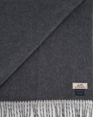 Hermès Grey Two Tone Cashmere Scarf with Stitched Logo Size 160cm x 43cm