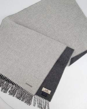 Hermès Grey Two Tone Cashmere Scarf with Stitched Logo Size 160cm x 43cm