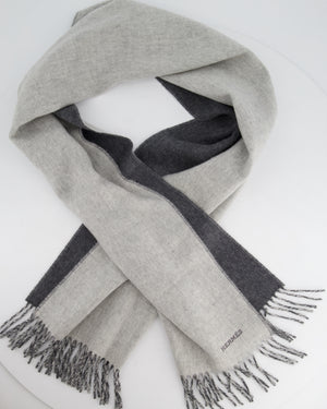 Hermès Grey Two Tone Cashmere Scarf with Stitched Logo Size 160cm x 43cm