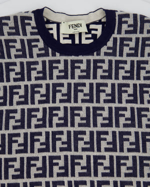 Fendi Navy and White FF Monogram Knit Short Sleeve T-Shirt Size IT 36 (UK 4)