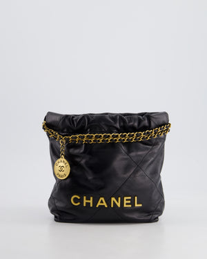 Chanel 22 Mini Hobo Bag in Black Shiny Lambskin with Brushed Gold Hardware