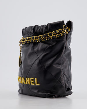 Chanel 22 Mini Hobo Bag in Black Shiny Lambskin with Brushed Gold Hardware