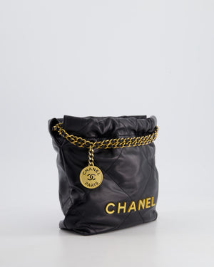 Chanel 22 Mini Hobo Bag in Black Shiny Lambskin with Brushed Gold Hardware