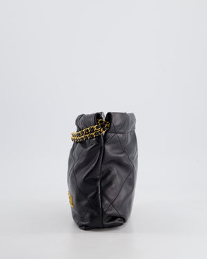 Chanel 22 Mini Hobo Bag in Black Shiny Lambskin with Brushed Gold Hardware