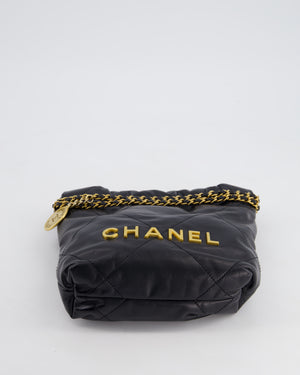 Chanel 22 Mini Hobo Bag in Black Shiny Lambskin with Brushed Gold Hardware