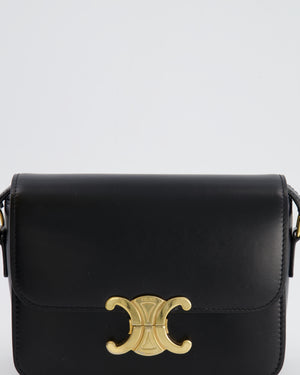 Celine Black Teen Triomphe Bag in Shiny Calfskin Leather with Gold Hardware