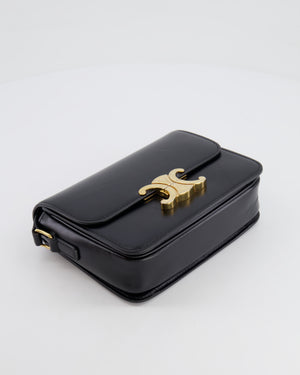 Celine Black Teen Triomphe Bag in Shiny Calfskin Leather with Gold Hardware