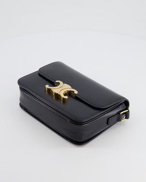 Celine Black Teen Triomphe Bag in Shiny Calfskin Leather with Gold Hardware