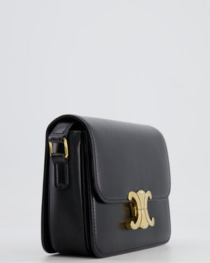 Celine Black Teen Triomphe Bag in Shiny Calfskin Leather with Gold Hardware